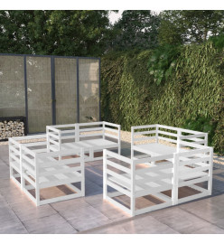 Salon de jardin 8 pcs Blanc Bois de pin massif