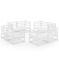 Salon de jardin 8 pcs Blanc Bois de pin massif