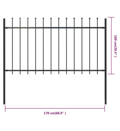 Clôture de jardin avec dessus en lance Acier 1,7 x 1 m Noir