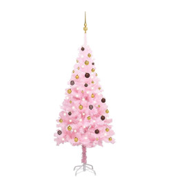 Arbre de Noël artificiel pré-éclairé et boules rose 180 cm PVC