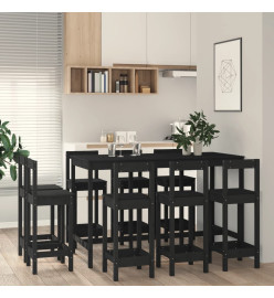 Ensemble de bar 9 pcs Noir Bois de pin massif