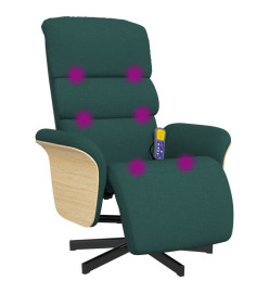 Fauteuil inclinable de massage et repose-pieds vert foncé tissu