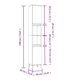 Armoire de salle de bain gris béton 30x30x190 cm