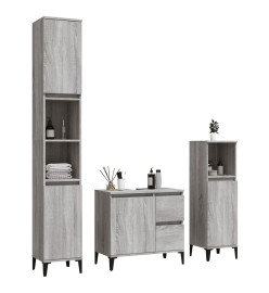 Ensemble d'armoires de salle de bain 3 pcs sonoma gris