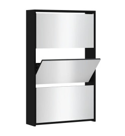 Armoire à chaussures avec miroir 3 niveaux Noir 63x17x102,5 cm