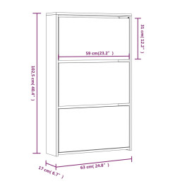 Armoire à chaussures avec miroir 3 niveaux Noir 63x17x102,5 cm