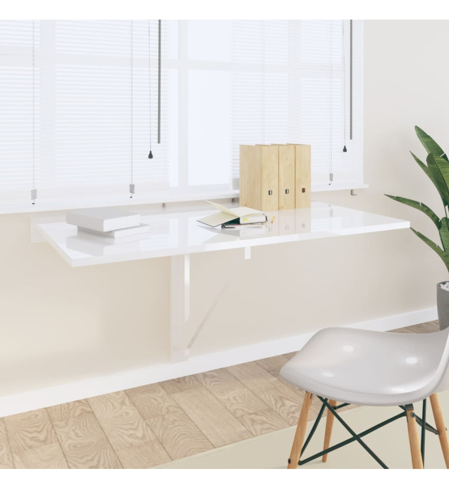 Table murale pliable Blanc brillant 100x60x56cm Bois ingénierie Table murale pliable Blanc brillant 100x60x56cm Bois ingénierie