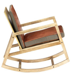 Chaise à bascule Marron Cuir véritable et manguier massif