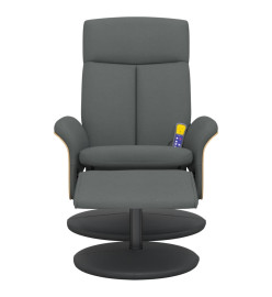 Fauteuil de massage inclinable et repose-pieds gris foncé tissu