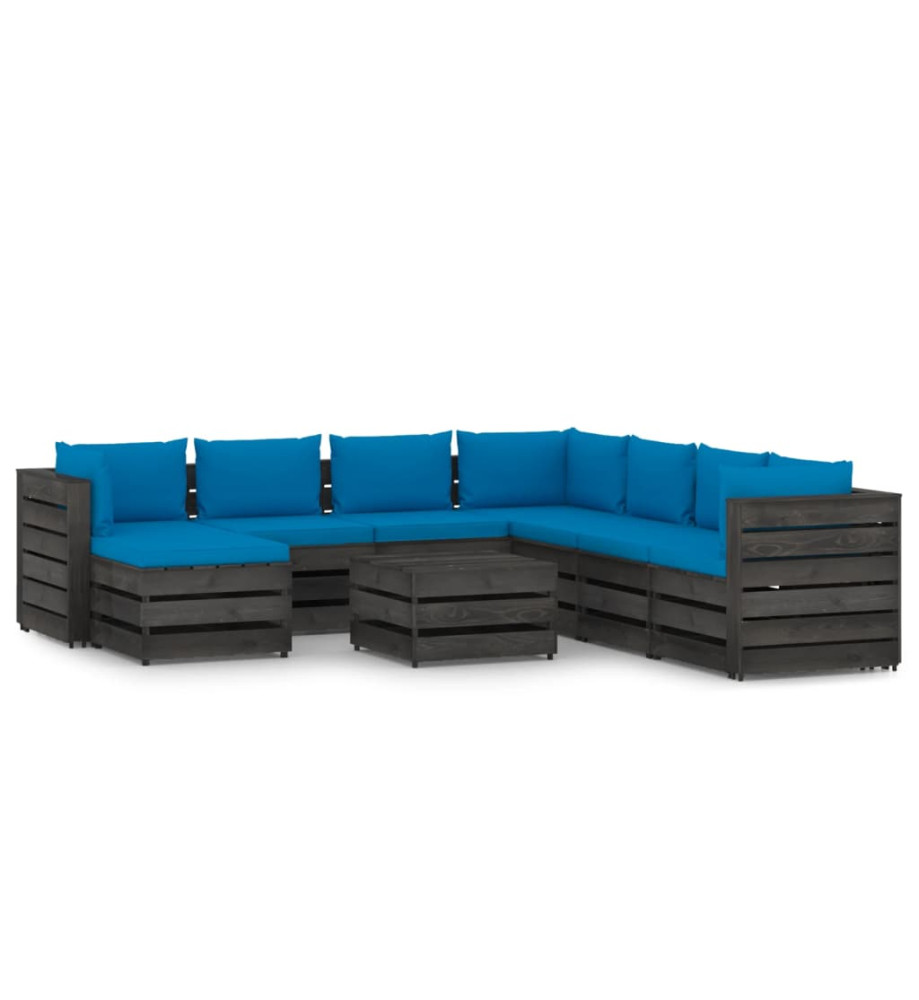 Salon de jardin 9 pcs avec coussins Bois imprégné de gris Salon de jardin 9 pcs avec coussins Bois imprégné de gris