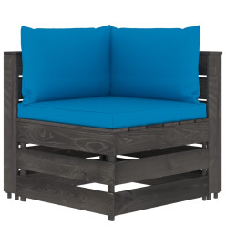 Salon de jardin 9 pcs avec coussins Bois imprégné de gris