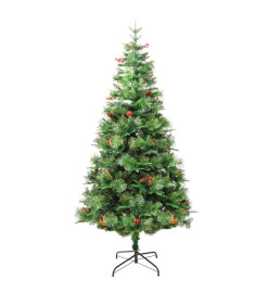 Sapin de Noël pré-éclairé et pommes de pin vert 195cm PVC et PE