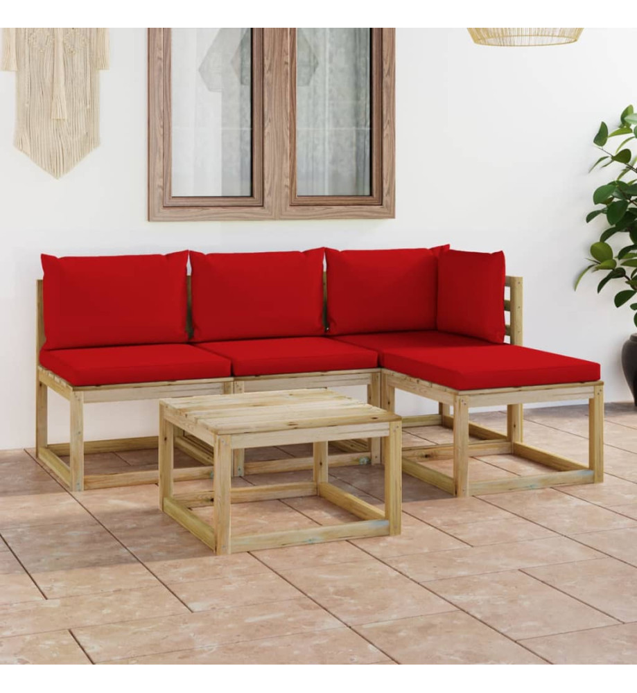 Salon de jardin 5 pcs avec coussins rouge