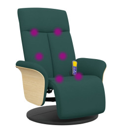 Fauteuil inclinable de massage et repose-pieds vert foncé tissu