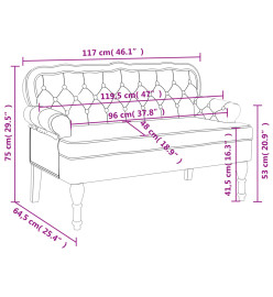 Banc avec dossier bleu 119,5x64,5x75 cm velours