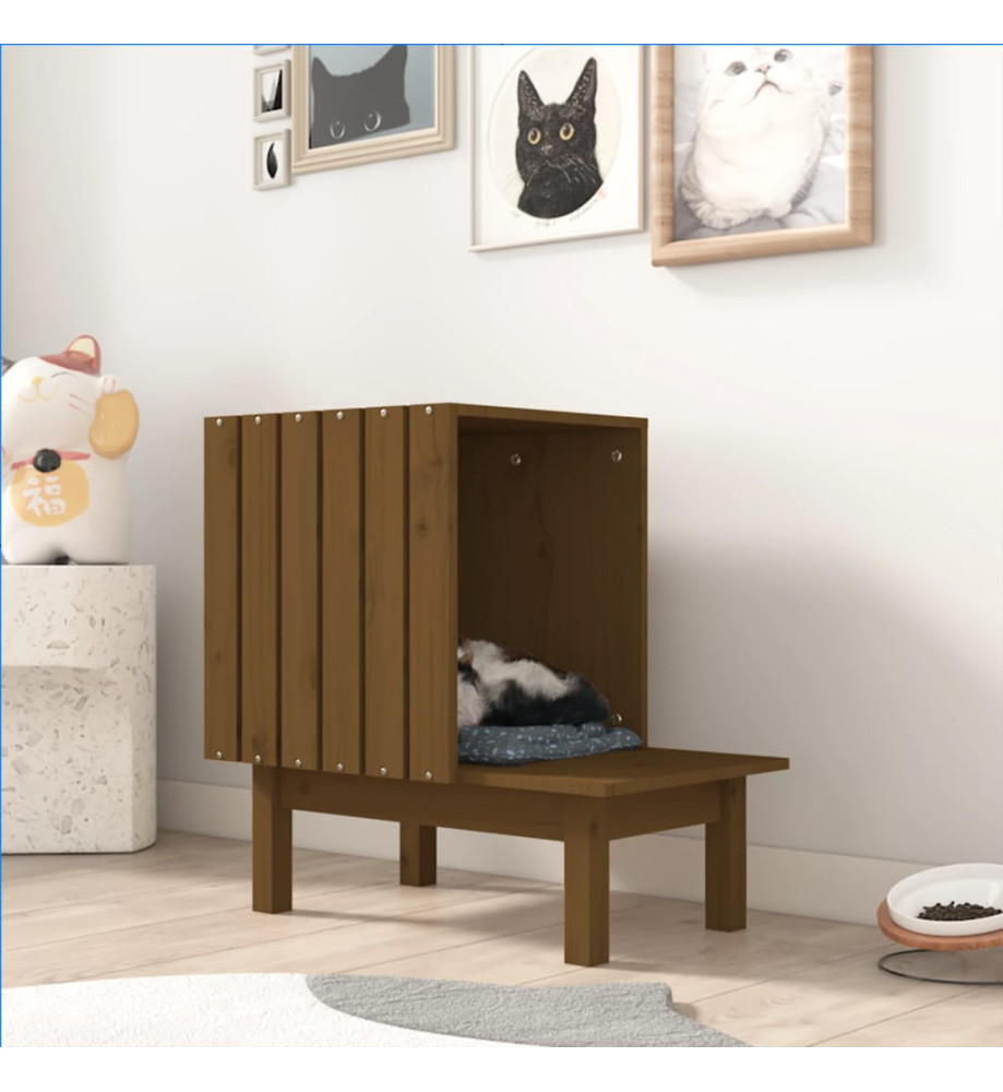 Maison pour chat Marron miel 60x36x60 cm Bois de pin massif