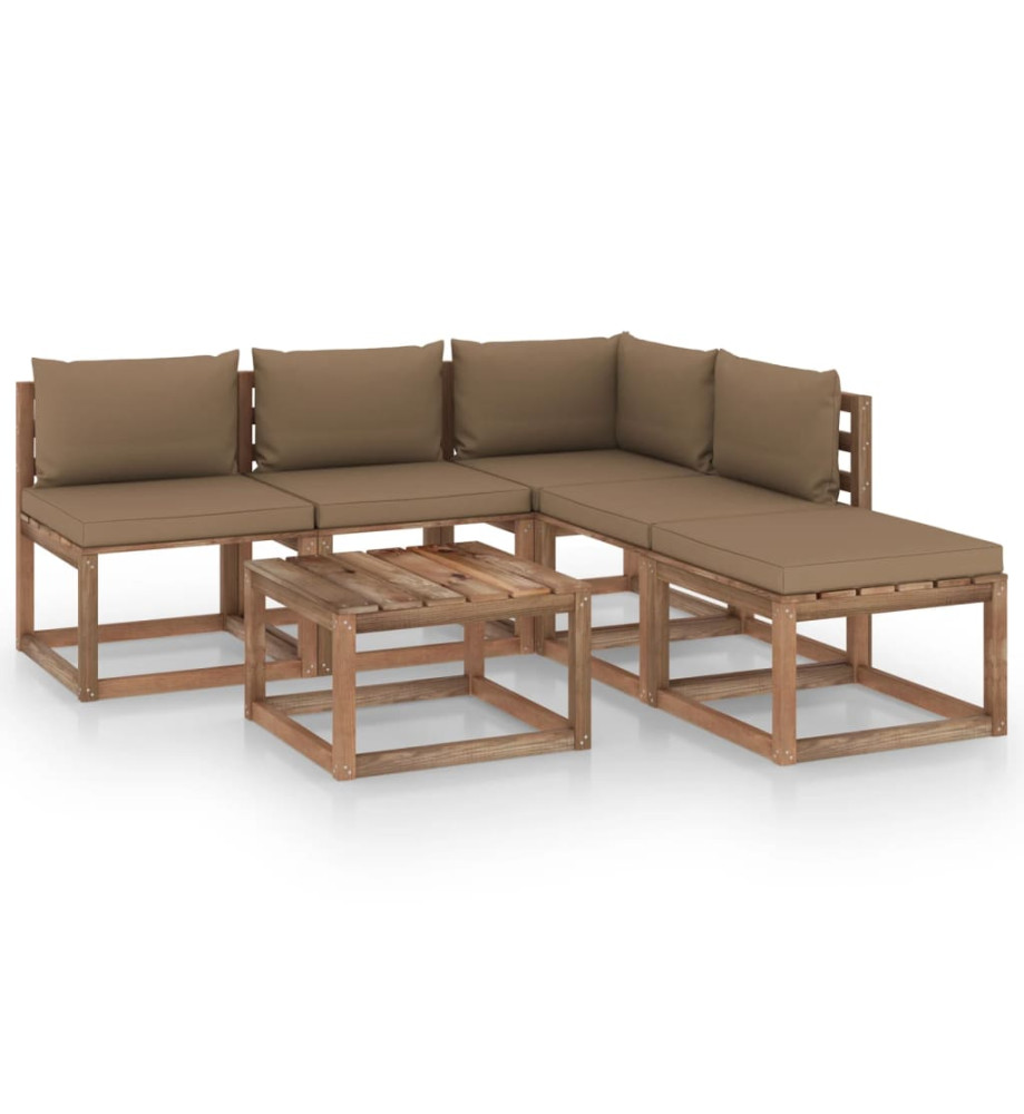 Salon palette de jardin 6 pcs et coussins Bois de pin imprégné Salon palette de jardin 6 pcs et coussins Bois de pin imprégné