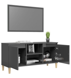 Meuble TV avec pieds en bois Gris brillant 103,5x35x50 cm