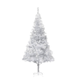 Sapin de Noël artificiel pré-éclairé/support argenté 210 cm PET