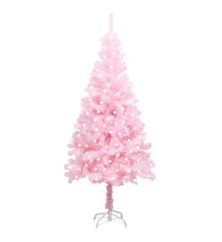 Sapin de Noël artificiel pré-éclairé et support rose 240 cm PVC