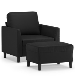 Fauteuil avec repose-pied Noir 60 cm Similicuir