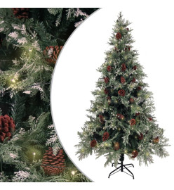 Sapin de Noël pré-éclairé pommes de pin vert blanc 195cm PVC PE