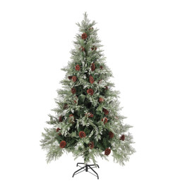 Sapin de Noël pré-éclairé pommes de pin vert blanc 195cm PVC PE