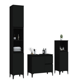 Ensemble d'armoires salle de bain 3 pcs noir bois d'ingénierie