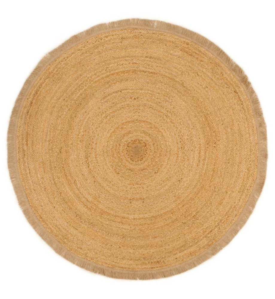 Tapis tressé avec bord brodé 120 cm Jute Rond