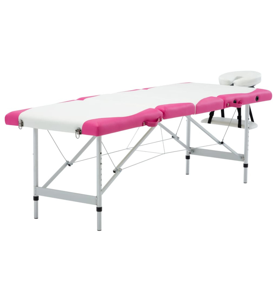 Table de massage pliable 4 zones Aluminium Blanc et rose