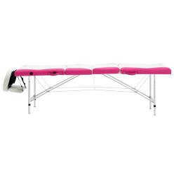 Table de massage pliable 4 zones Aluminium Blanc et rose