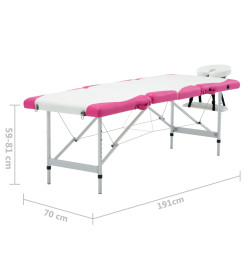 Table de massage pliable 4 zones Aluminium Blanc et rose