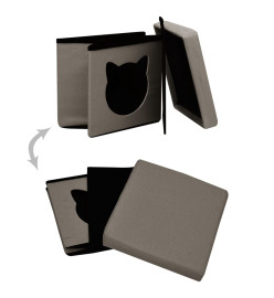 Tabouret de rangement pliable avec motif de chat Taupe Tissu