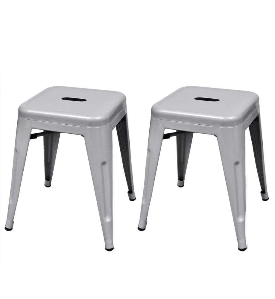 Tabourets empilables lot de 2 gris métal