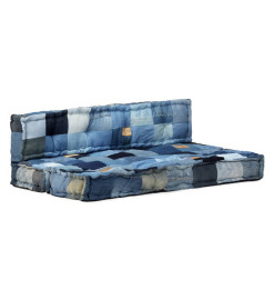 Coussins de canapé palette 2 pcs Bleu Patchwork en denim