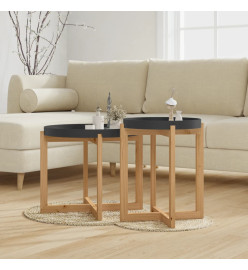 Tables basses 2 pcs Noir Bois d'ingénierie et pin massif