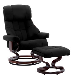 Fauteuil inclinable et repose-pied Noir Similicuir bois courbé