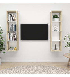 Meubles TV muraux 2 pcs Blanc et chêne sonoma Aggloméré
