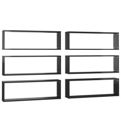 Étagères cube murales 6pcs Noir brillant 80x15x26,5cm Aggloméré