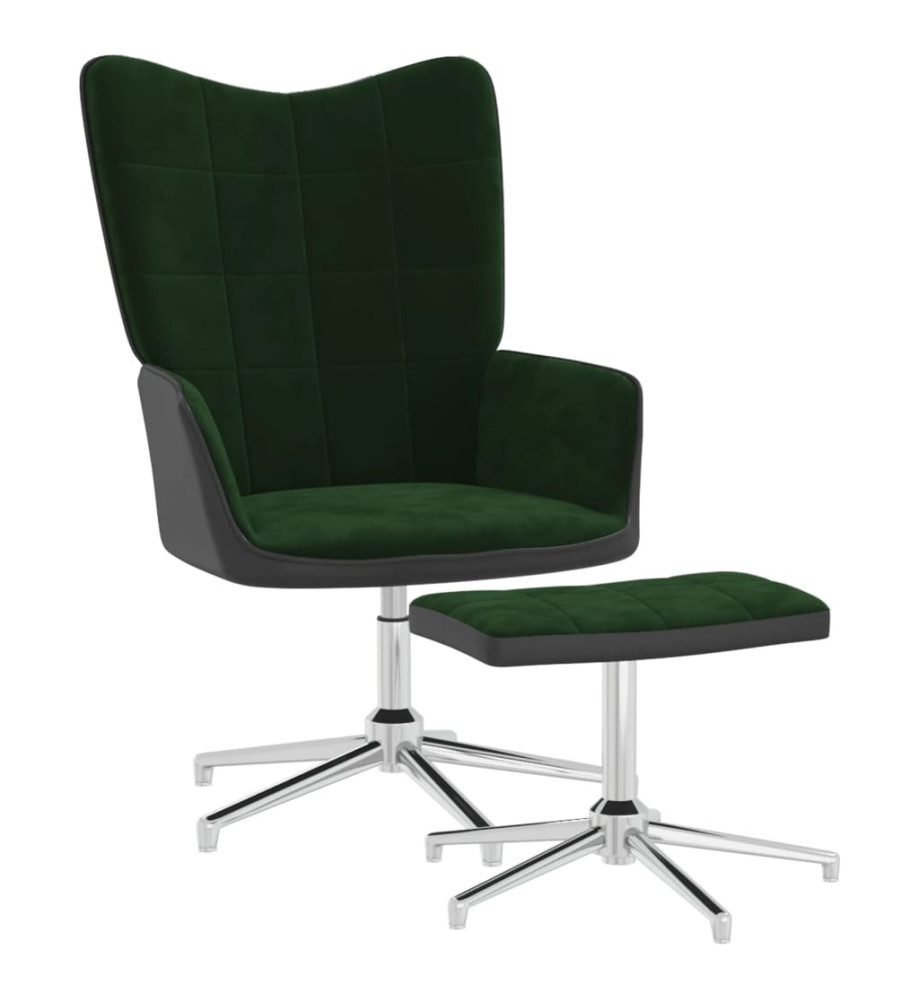 Chaise de relaxation avec repose-pied Vert foncé Velours et PVC