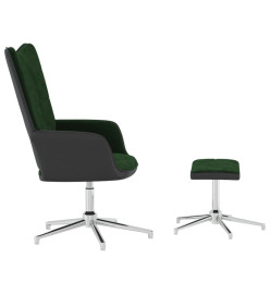 Chaise de relaxation avec repose-pied Vert foncé Velours et PVC