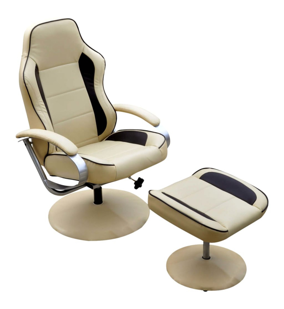 Fauteuil avec repose-pied Blanc crème Similicuir