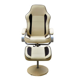 Fauteuil avec repose-pied Blanc crème Similicuir