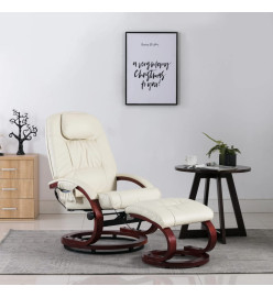 Fauteuil de massage avec repose-pied blanc crème similicuir