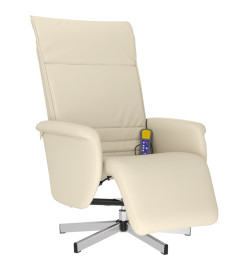 Fauteuil inclinable de massage et repose-pieds crème similicuir