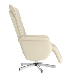 Fauteuil inclinable de massage et repose-pieds crème similicuir