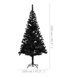 Sapin de Noël artificiel pré-éclairé et support noir 240 cm PVC