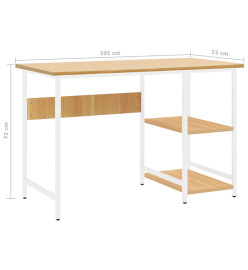 Bureau d'ordinateur Blanc/chêne clair 105x55x72 cm MDF et métal