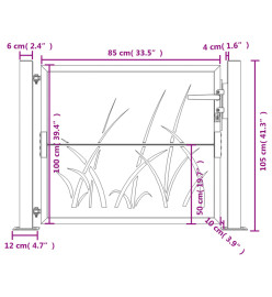 Portail de jardin 105x105 cm acier corten conception d'herbe