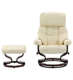 Fauteuil inclinable repose-pied Crème Similicuir et bois courbé